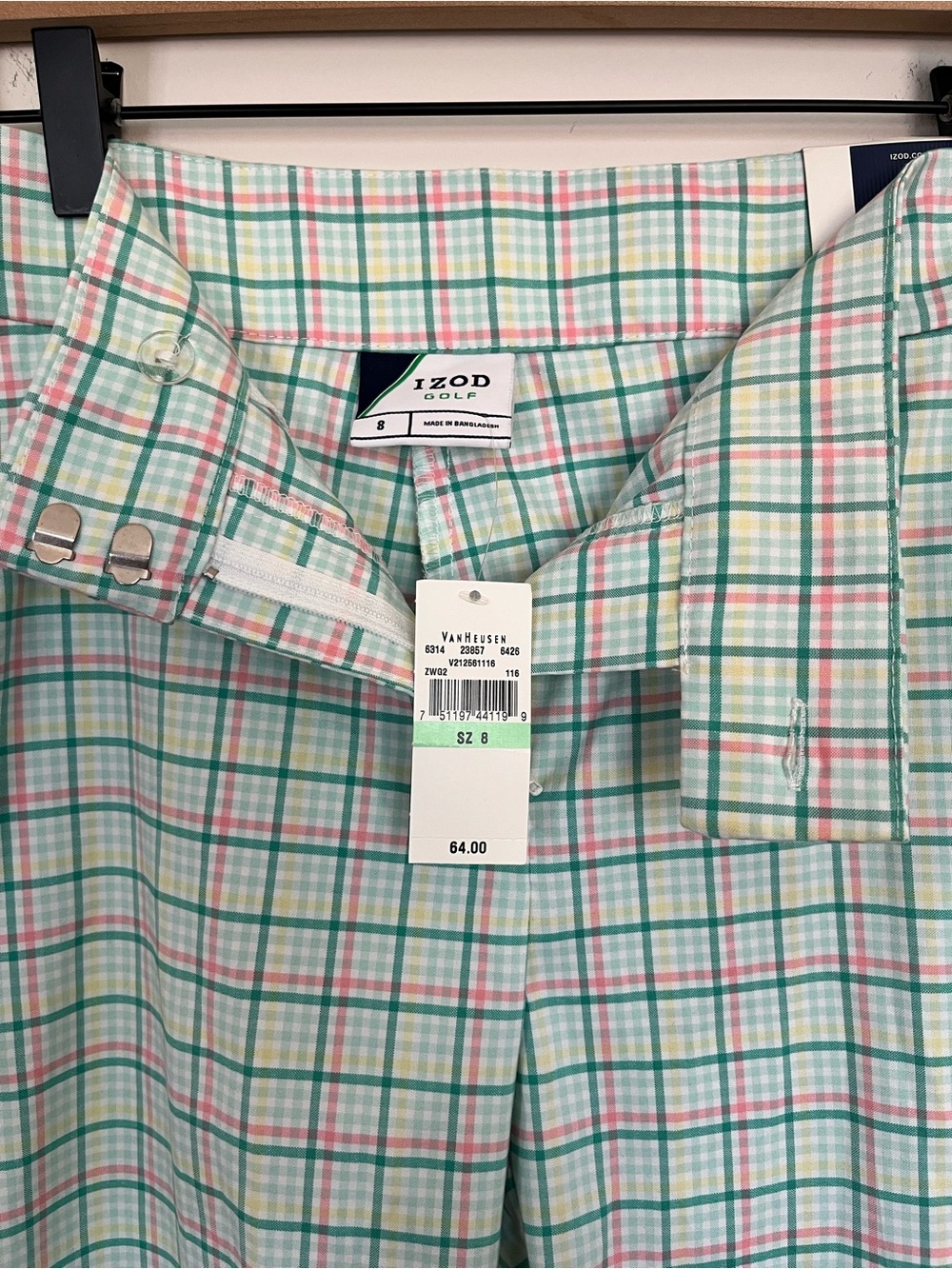 IZOD Golf Women’s Plaid Bermuda Shorts Size 8 NWT Stretch Wicking UPF Green - Picture 4 of 8